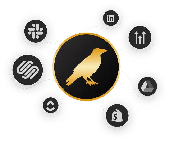 A black background featuring various icons, including a bird, along with text.